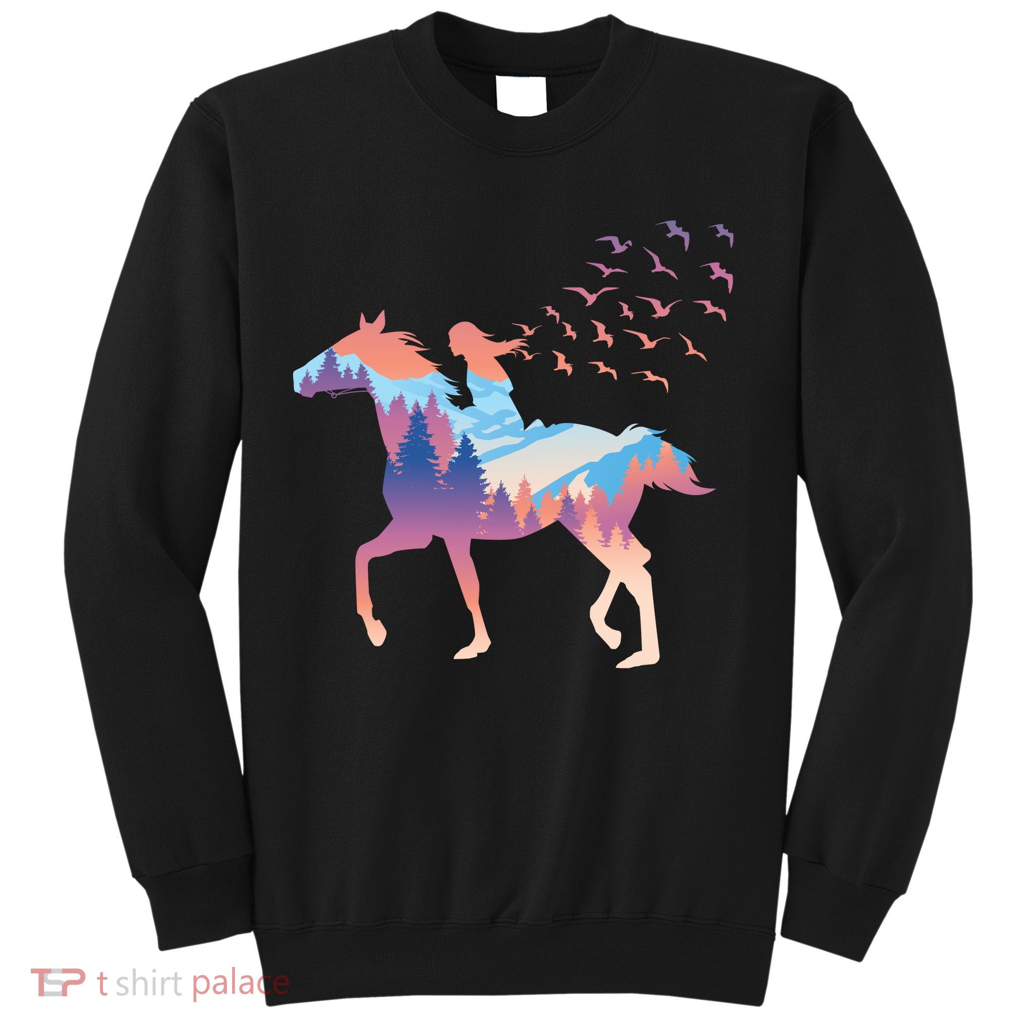 Girl Riding Horse In Forest Sweatshirt
