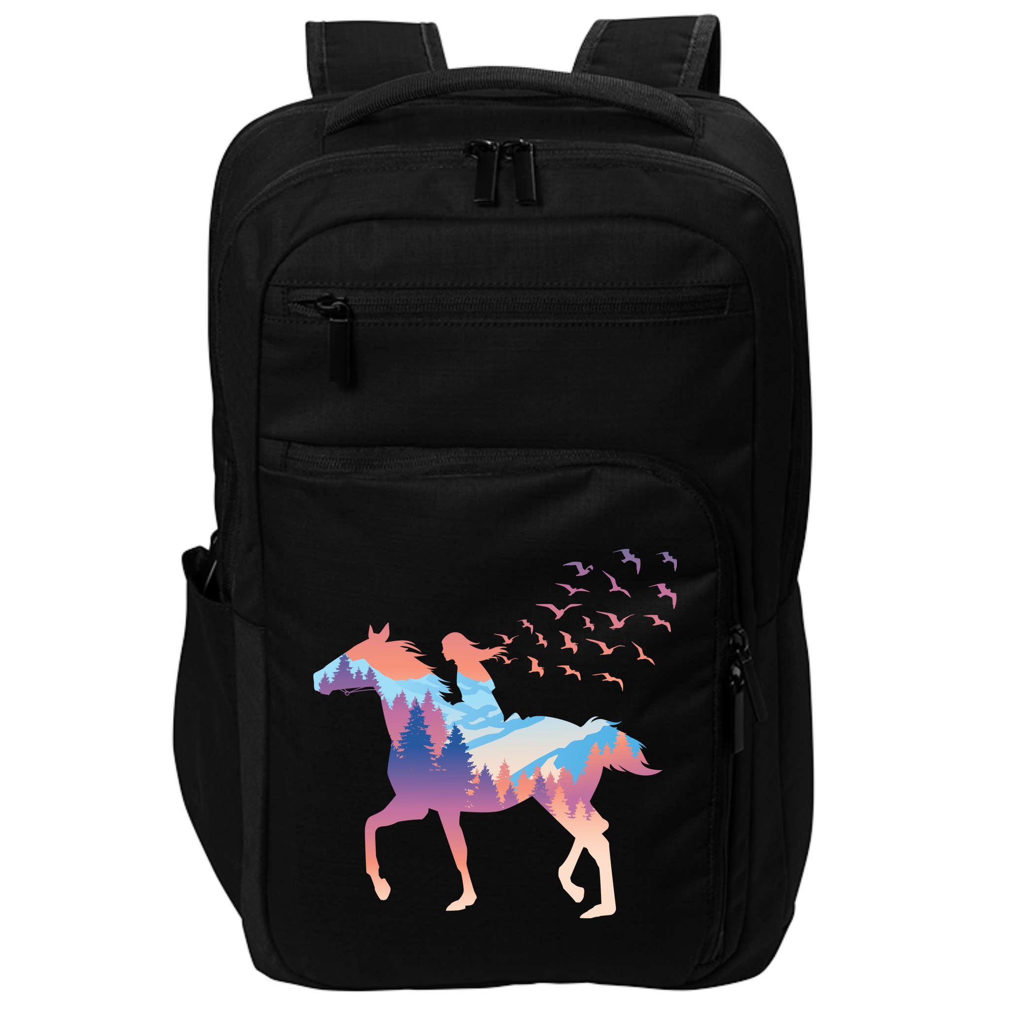 Girl Riding Horse In Forest Impact Tech Backpack