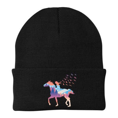 Girl Riding Horse In Forest Beanie