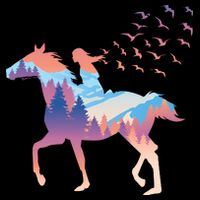 Girl Riding Horse In Forest 16 in Basic Backpack