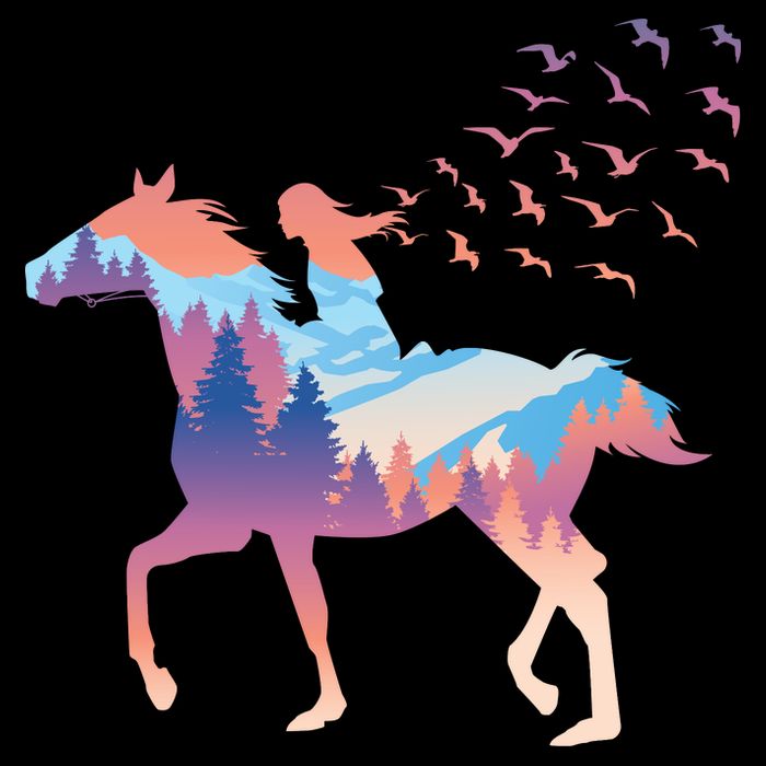 Girl Riding Horse In Forest 16 in Basic Backpack