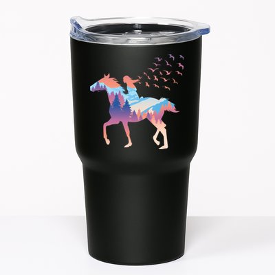Girl Riding Horse In Forest Tumbler