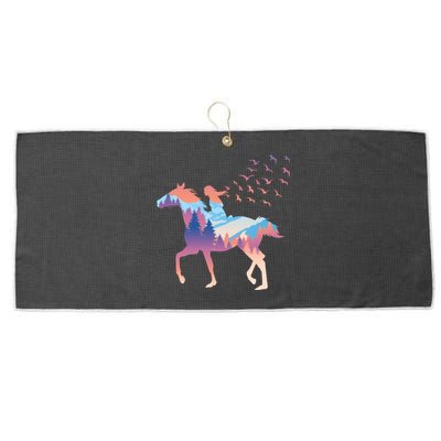 Girl Riding Horse In Forest Large Microfiber Waffle Golf Towel