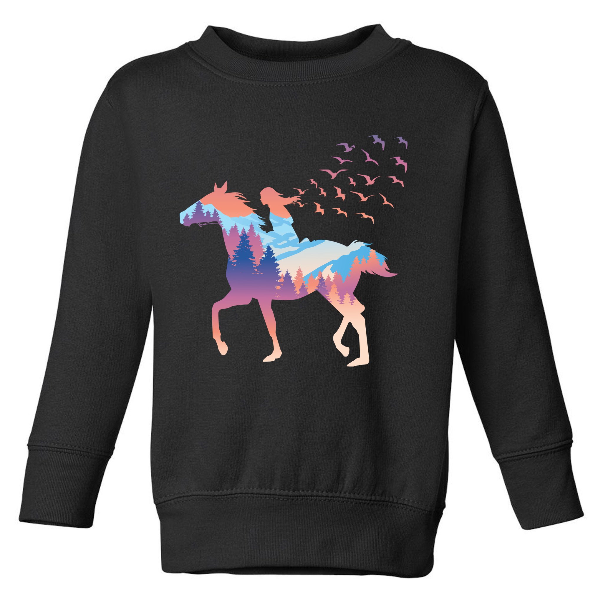 Girl Riding Horse In Forest Toddler Sweatshirt