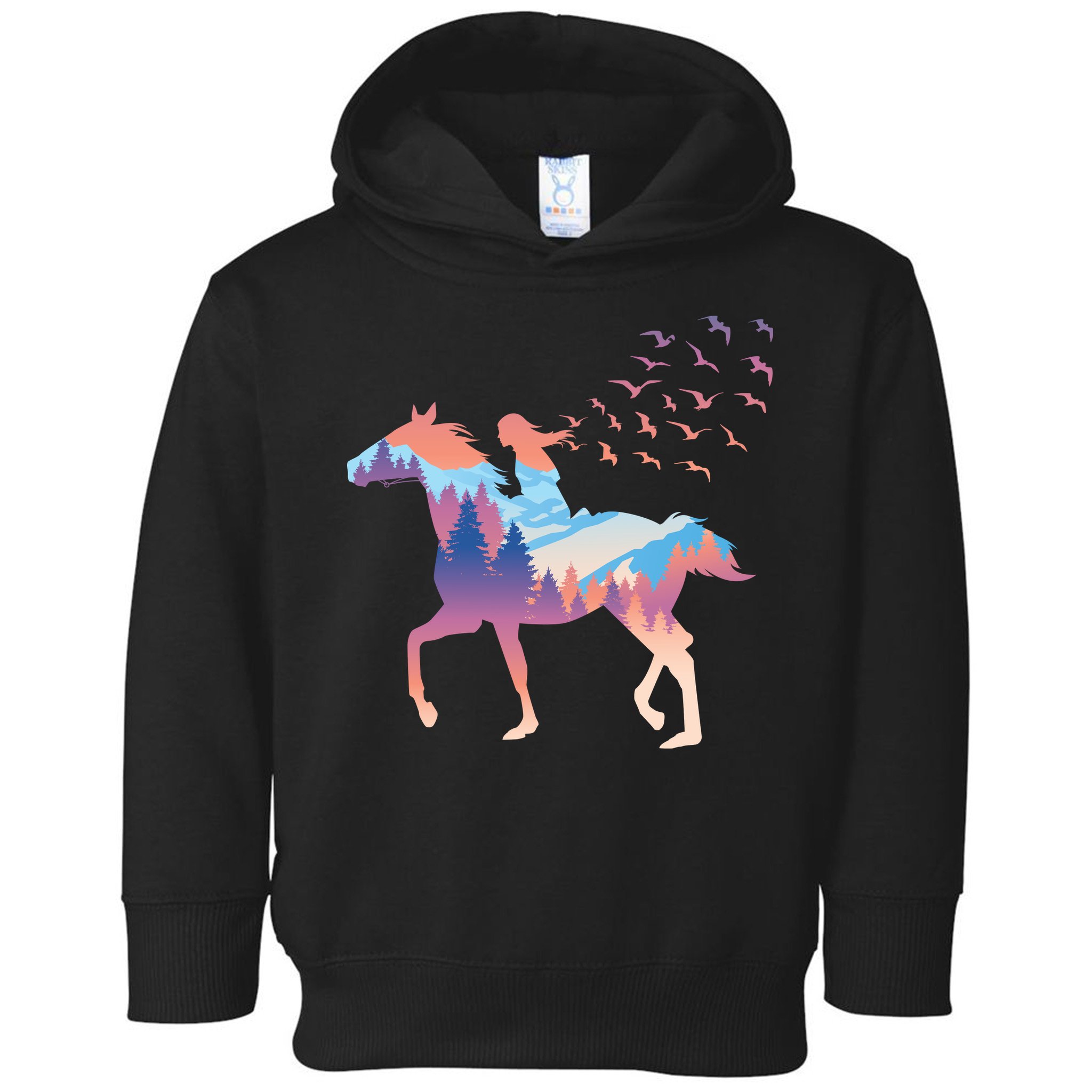 Girl Riding Horse In Forest Toddler Hoodie