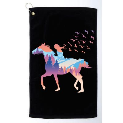 Girl Riding Horse In Forest Golf Towel