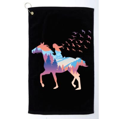 Girl Riding Horse In Forest Platinum Collection Golf Towel