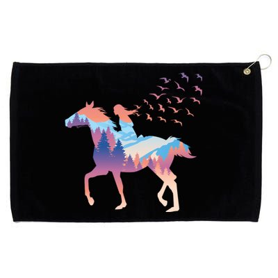 Girl Riding Horse In Forest Grommeted Golf Towel