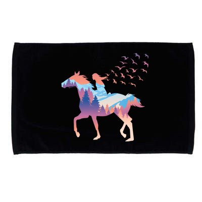 Girl Riding Horse In Forest Microfiber Hand Towel