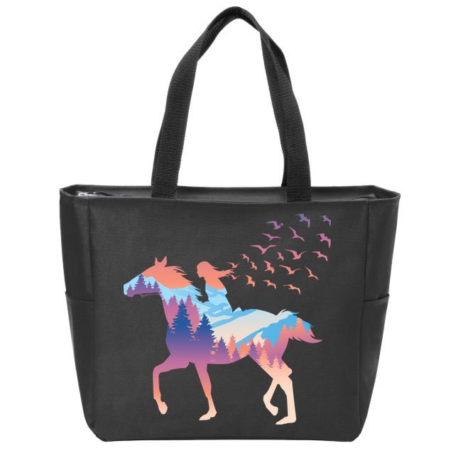 Girl Riding Horse In Forest Zip Tote Bag