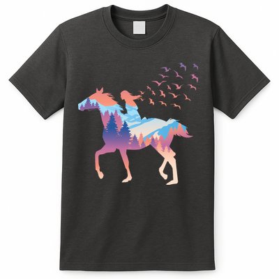 Girl Riding Horse In Forest T-Shirt