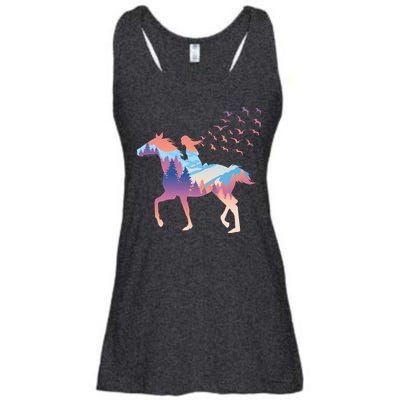 Girl Riding Horse In Forest Ladies Essential Flowy Tank