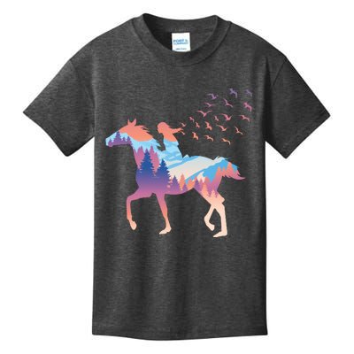 Girl Riding Horse In Forest Kids T-Shirt