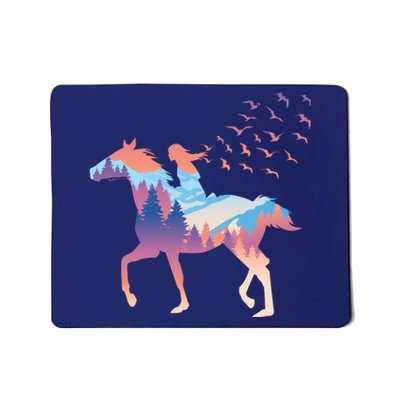 Girl Riding Horse In Forest Mousepad