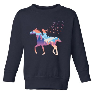 Girl Riding Horse In Forest Toddler Sweatshirt