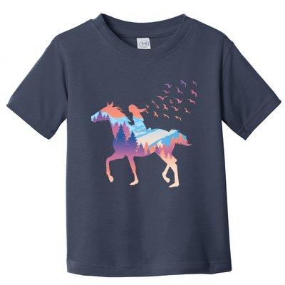 Girl Riding Horse In Forest Toddler T-Shirt