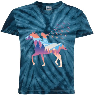 Girl Riding Horse In Forest Kids Tie-Dye T-Shirt