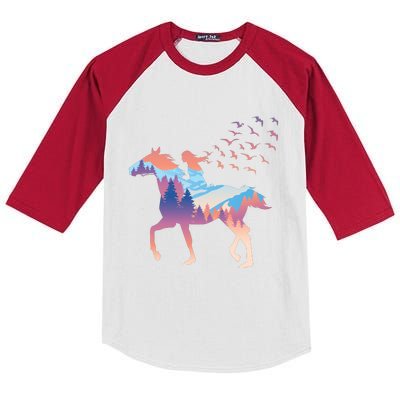 Girl Riding Horse In Forest Kids Colorblock Raglan Jersey