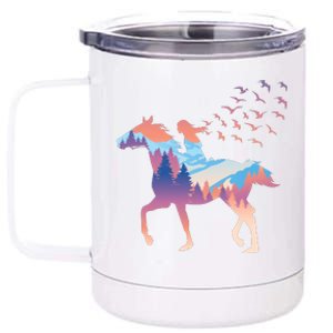 Girl Riding Horse In Forest 12 oz Stainless Steel Tumbler Cup