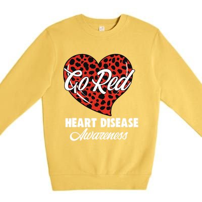 Go Red Heart Disease Awareness Month Leopard Gift Premium Crewneck Sweatshirt