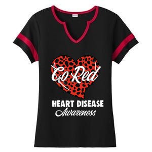 Go Red Heart Disease Awareness Month Leopard Gift Ladies Halftime Notch Neck Tee