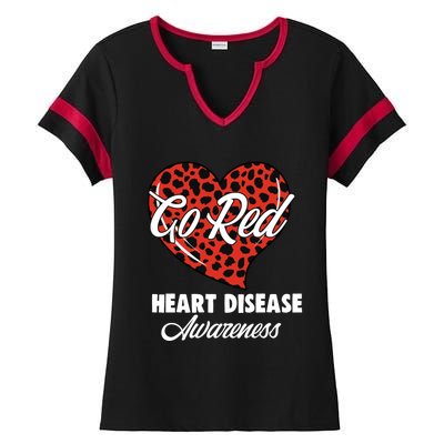 Go Red Heart Disease Awareness Month Leopard Gift Ladies Halftime Notch Neck Tee