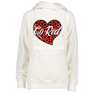 Go Red Heart Disease Awareness Month Leopard Gift Womens Funnel Neck Pullover Hood