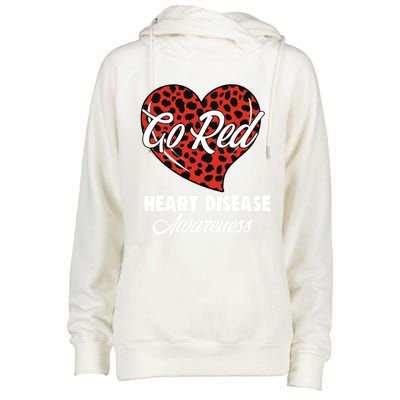 Go Red Heart Disease Awareness Month Leopard Gift Womens Funnel Neck Pullover Hood