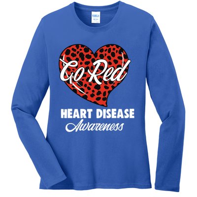 Go Red Heart Disease Awareness Month Leopard Gift Ladies Long Sleeve Shirt