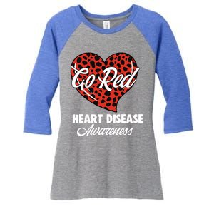 Go Red Heart Disease Awareness Month Leopard Gift Women's Tri-Blend 3/4-Sleeve Raglan Shirt