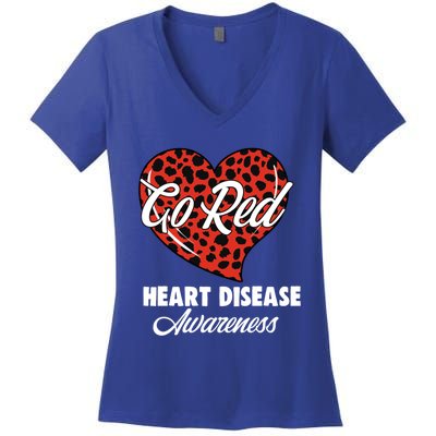 Go Red Heart Disease Awareness Month Leopard Gift Women's V-Neck T-Shirt