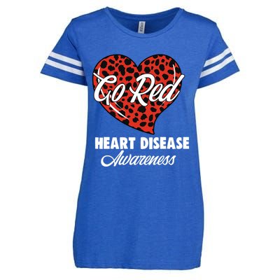 Go Red Heart Disease Awareness Month Leopard Gift Enza Ladies Jersey Football T-Shirt