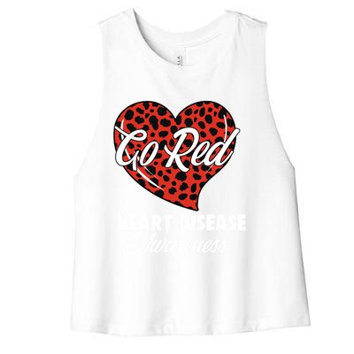 Go Red Heart Disease Awareness Month Leopard Gift Women's Racerback Cropped Tank