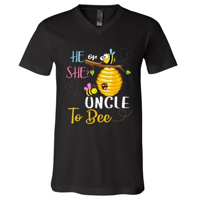 Gender Reveal He Or She Uncle To Bee Mothers Day V-Neck T-Shirt