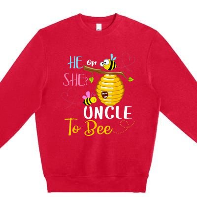 Gender Reveal He Or She Uncle To Bee Mothers Day Premium Crewneck Sweatshirt