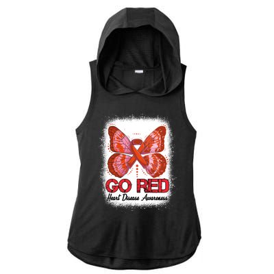 Go Red Heart Disease Awareness Month Red Ribbon Butterfly Gift Ladies PosiCharge Tri-Blend Wicking Draft Hoodie Tank