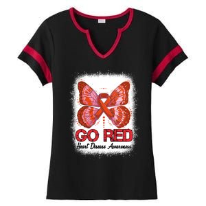 Go Red Heart Disease Awareness Month Red Ribbon Butterfly Gift Ladies Halftime Notch Neck Tee