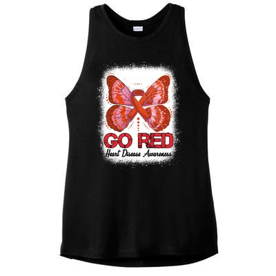 Go Red Heart Disease Awareness Month Red Ribbon Butterfly Gift Ladies PosiCharge Tri-Blend Wicking Tank