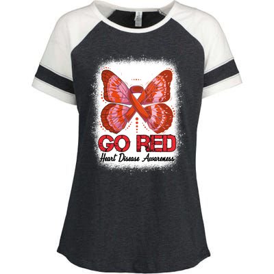 Go Red Heart Disease Awareness Month Red Ribbon Butterfly Gift Enza Ladies Jersey Colorblock Tee