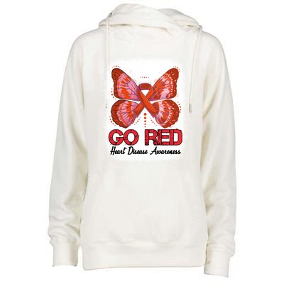 Go Red Heart Disease Awareness Month Red Ribbon Butterfly Gift Womens Funnel Neck Pullover Hood