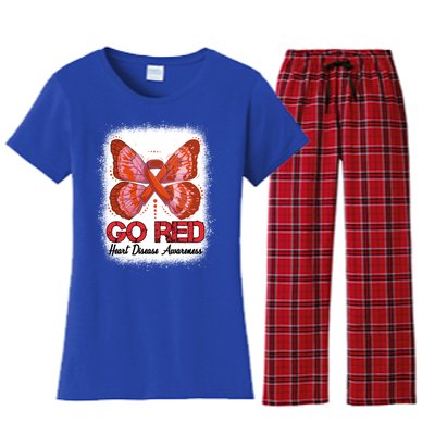 Go Red Heart Disease Awareness Month Red Ribbon Butterfly Gift Women's Flannel Pajama Set