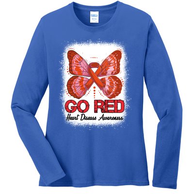 Go Red Heart Disease Awareness Month Red Ribbon Butterfly Gift Ladies Long Sleeve Shirt