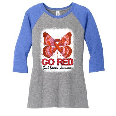 Go Red Heart Disease Awareness Month Red Ribbon Butterfly Gift Women's Tri-Blend 3/4-Sleeve Raglan Shirt