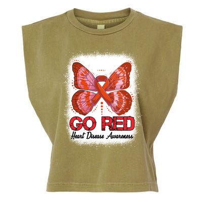 Go Red Heart Disease Awareness Month Red Ribbon Butterfly Gift Garment-Dyed Women's Muscle Tee