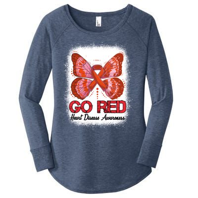 Go Red Heart Disease Awareness Month Red Ribbon Butterfly Gift Women's Perfect Tri Tunic Long Sleeve Shirt