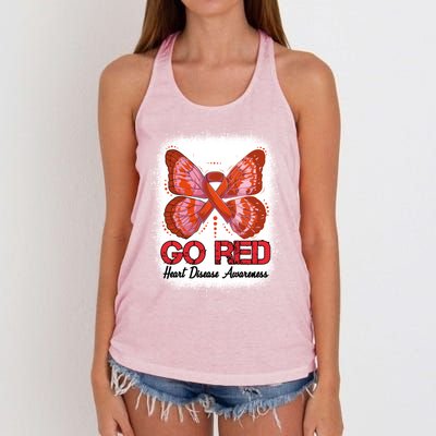 Go Red Heart Disease Awareness Month Red Ribbon Butterfly Gift Women's Knotted Racerback Tank