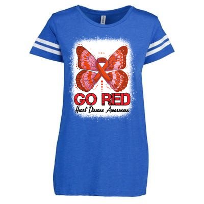 Go Red Heart Disease Awareness Month Red Ribbon Butterfly Gift Enza Ladies Jersey Football T-Shirt