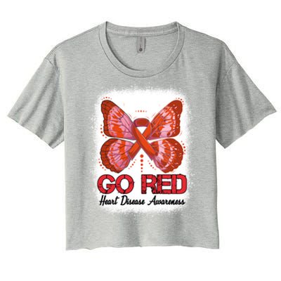 Go Red Heart Disease Awareness Month Red Ribbon Butterfly Gift Women's Crop Top Tee