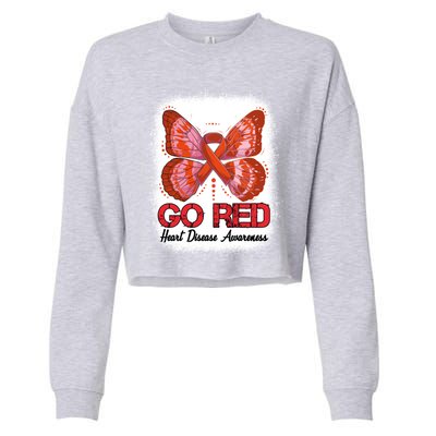 Go Red Heart Disease Awareness Month Red Ribbon Butterfly Gift Cropped Pullover Crew