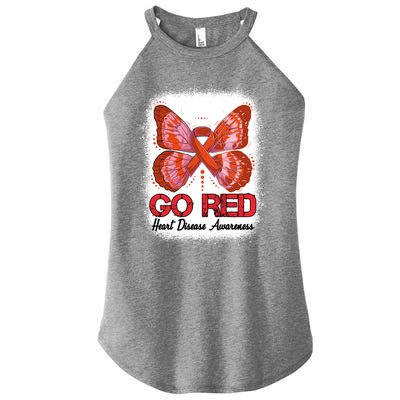 Go Red Heart Disease Awareness Month Red Ribbon Butterfly Gift Women's Perfect Tri Rocker Tank